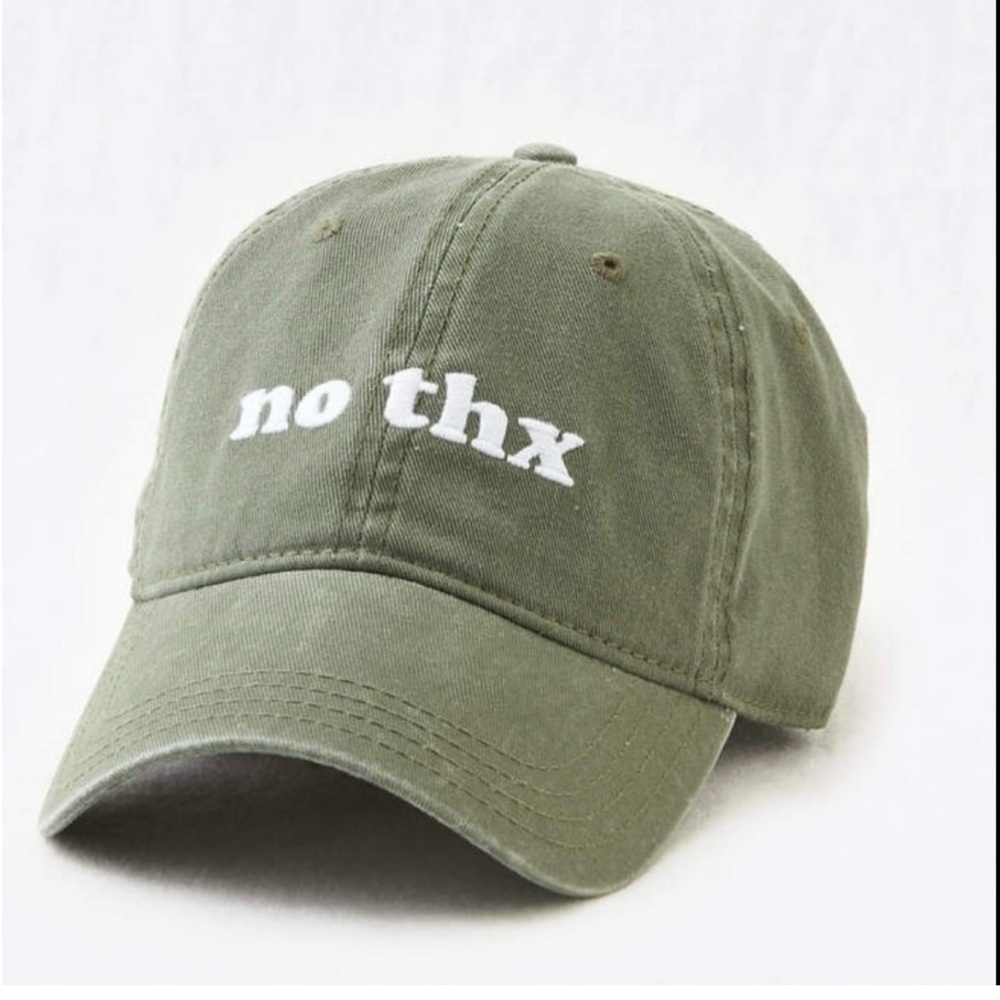 Aerie Olive Green 'No Thx' Baseball Cap